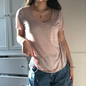 garage vneck light pink oversized vneck pocket tee